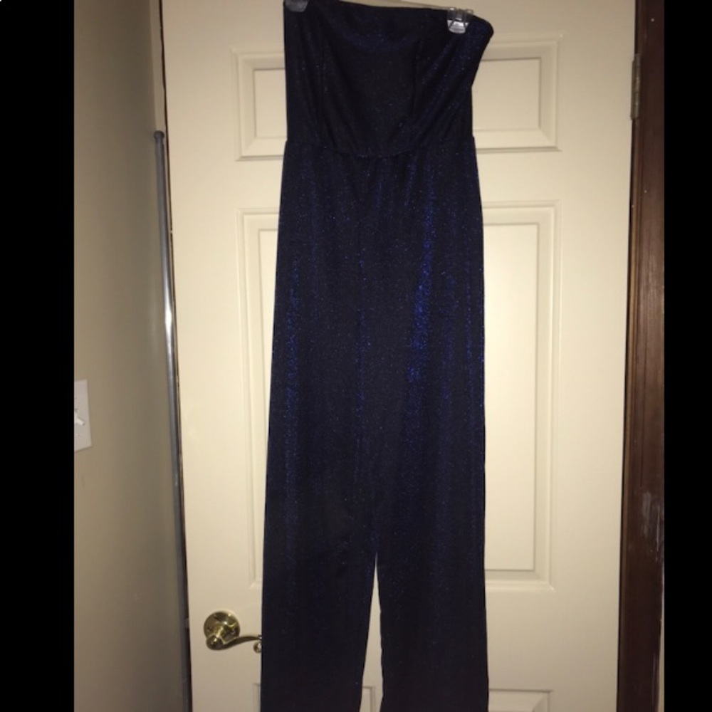 NWOT JUMPSUIT SPARKLE BLUE/BLACK